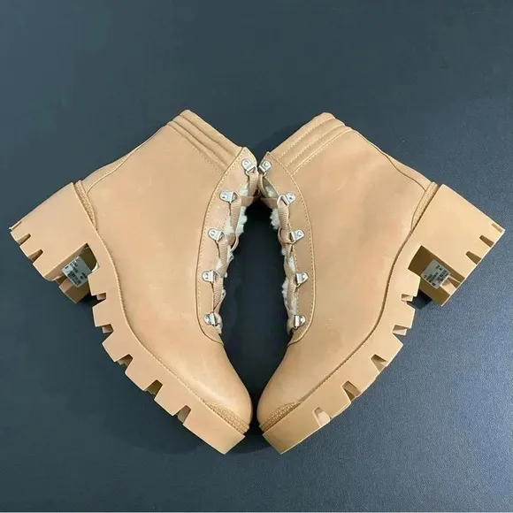 Aqua Brand Leather Combat Boots New Chunky Gilca Honey Tan Lined