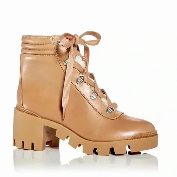 Aqua Brand Leather Combat Boots New Chunky Gilca Honey Tan Lined