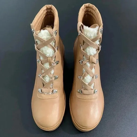 Aqua Brand Leather Combat Boots New Chunky Gilca Honey Tan Lined