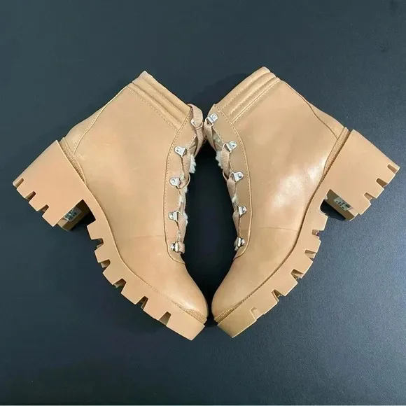 Aqua Brand Leather Combat Boots New Chunky Gilca Honey Tan Lined