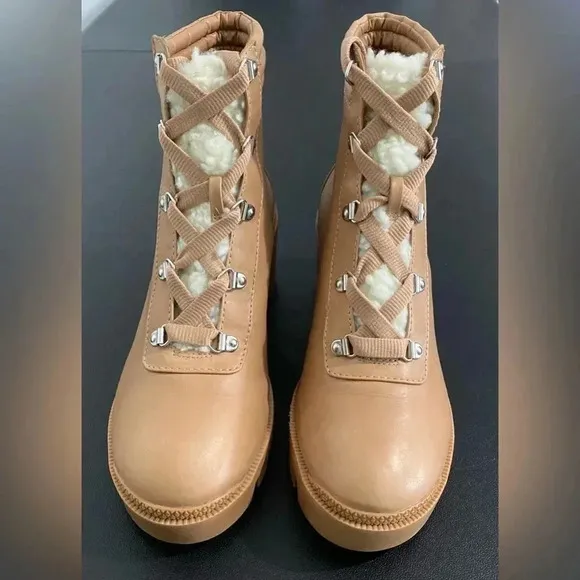Aqua Brand Leather Combat Boots New Chunky Gilca Honey Tan Lined