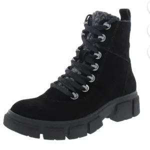 Aqua College Women’s Black Paige Suede with Faux Fur Lace-Up Booties Sz 9