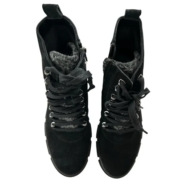 Aqua College Women’s Black Paige Suede with Faux Fur Lace-Up Booties Sz 9