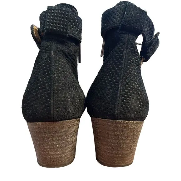 AQUATALIA Ankle Bootie Size 6 Women &quot;France&quot; Perforated Black Suede Leather