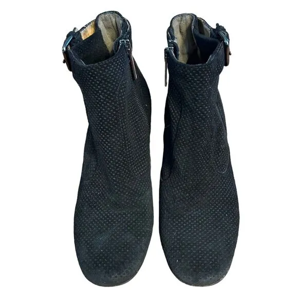 AQUATALIA Ankle Bootie Size 6 Women &quot;France&quot; Perforated Black Suede Leather