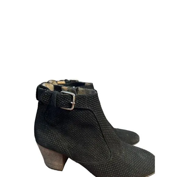 AQUATALIA Ankle Bootie Size 6 Women &quot;France&quot; Perforated Black Suede Leather