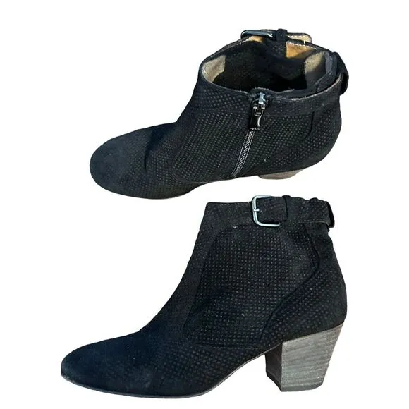 AQUATALIA Ankle Bootie Size 6 Women &quot;France&quot; Perforated Black Suede Leather