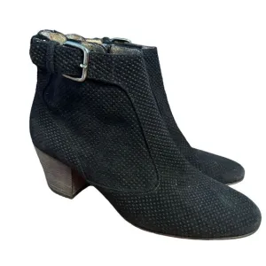 AQUATALIA Ankle Bootie Size 6 Women &quot;France&quot; Perforated Black Suede Leather