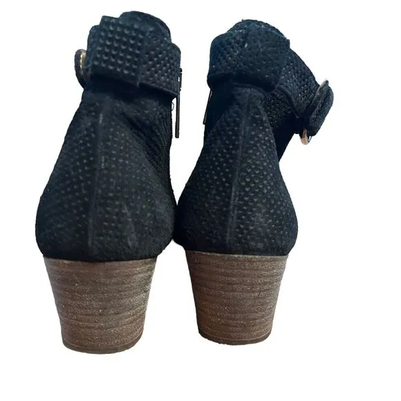 AQUATALIA Ankle Bootie Size 6 Women &quot;France&quot; Perforated Black Suede Leather