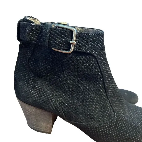 AQUATALIA Ankle Bootie Size 6 Women &quot;France&quot; Perforated Black Suede Leather