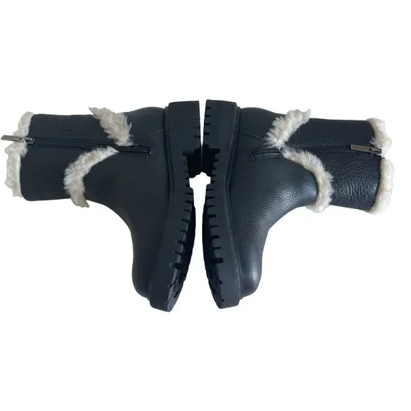 Aquatalia Black Leather Jillian Faux Fur Trim Boots, 450336, Size 5.5 NWOB