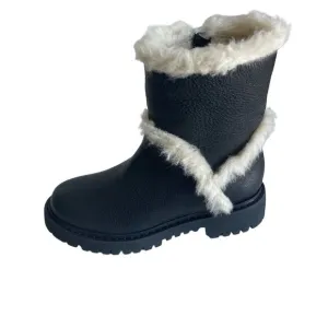 Aquatalia Black Leather Jillian Faux Fur Trim Boots, 450336, Size 5.5 NWOB