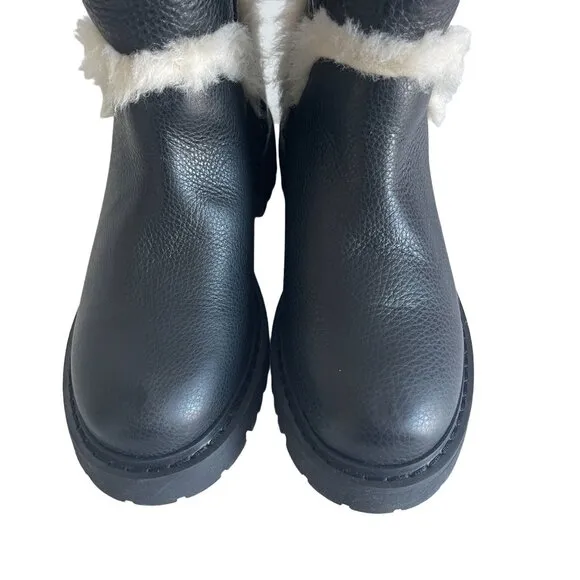 Aquatalia Black Leather Jillian Faux Fur Trim Boots, 450336, Size 5.5 NWOB
