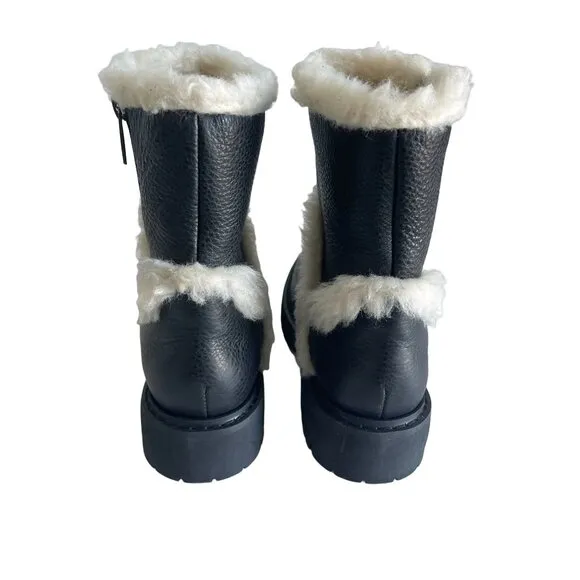 Aquatalia Black Leather Jillian Faux Fur Trim Boots, 450336, Size 5.5 NWOB