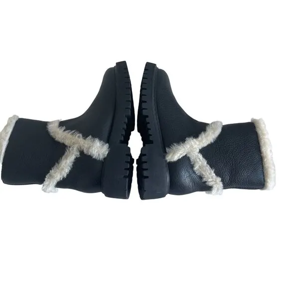 Aquatalia Black Leather Jillian Faux Fur Trim Boots, 450336, Size 5.5 NWOB