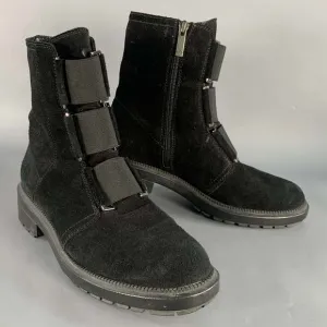 AQUATALIA Black Suede Elastic Side Zipper Ankle Boots