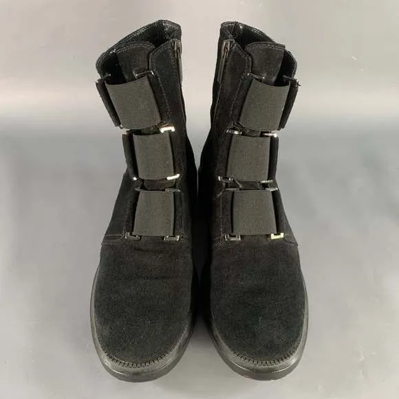 AQUATALIA Black Suede Elastic Side Zipper Ankle Boots