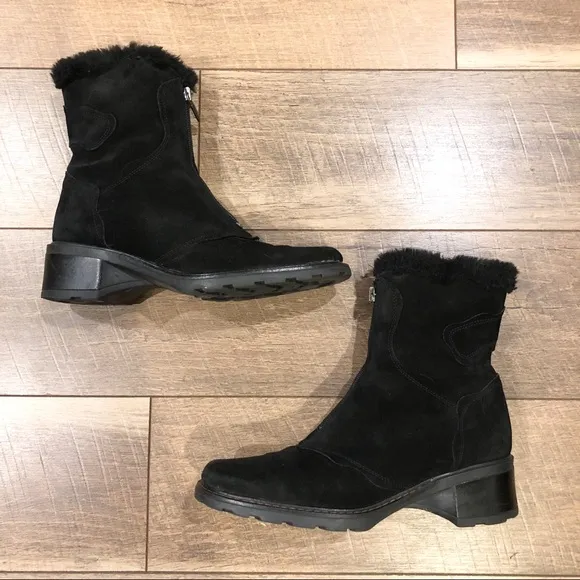 Aquatalia Black Suede Zip-Front Boots