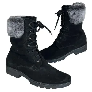 Aquatalia Boots Womens Size 8.5 Black Faux Fur Suede Lace Up Waterproof Combat