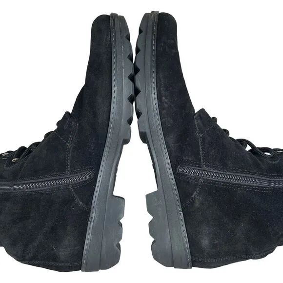 Aquatalia Boots Womens Size 8.5 Black Faux Fur Suede Lace Up Waterproof Combat