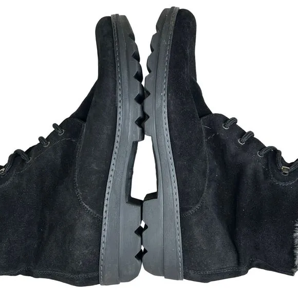 Aquatalia Boots Womens Size 8.5 Black Faux Fur Suede Lace Up Waterproof Combat