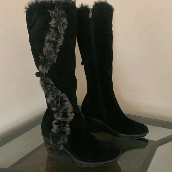 AQUATALIA by Marvin K/ ITALIAN Tall Fur Lined Suede Platform Wedge Boots