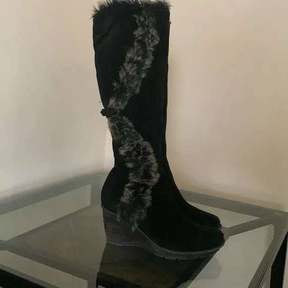 AQUATALIA by Marvin K/ ITALIAN Tall Fur Lined Suede Platform Wedge Boots