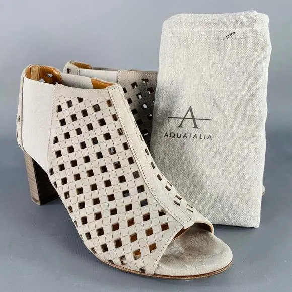 AQUATALIA Grey Perforated Suede Peep Toe Boots