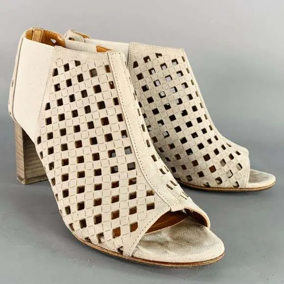 AQUATALIA Grey Perforated Suede Peep Toe Boots