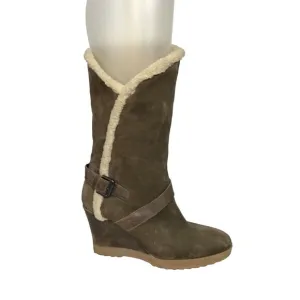 Aquatalia Women Mid Calf Wedge Leather Winter Boots Sz. 38/8.5 US Brown  EUC