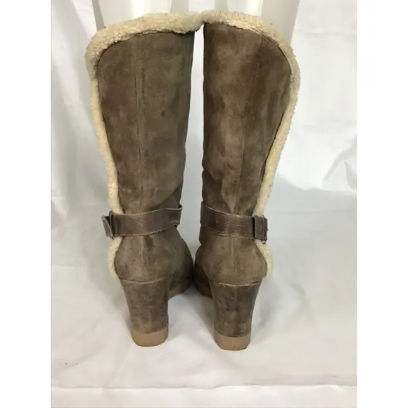 Aquatalia Women Mid Calf Wedge Leather Winter Boots Sz. 38/8.5 US Brown  EUC