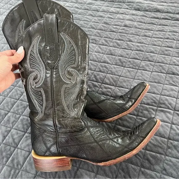 Arango Boots Men 8 Western Cowboy Ostrich Black Mex 27 Leather