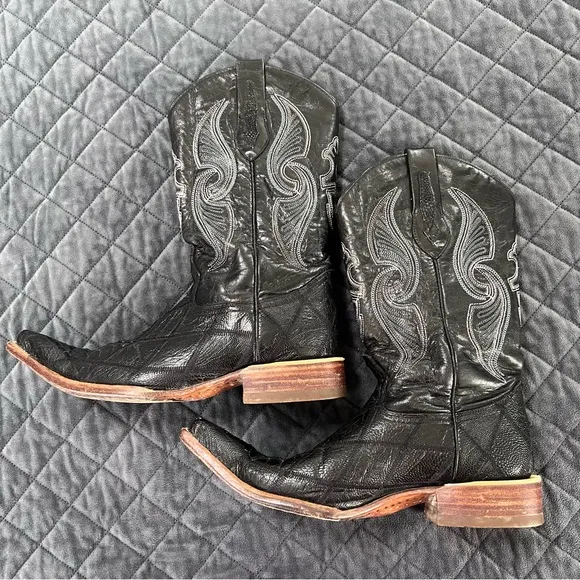 Arango Boots Men 8 Western Cowboy Ostrich Black Mex 27 Leather