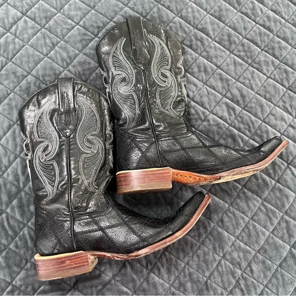 Arango Boots Men 8 Western Cowboy Ostrich Black Mex 27 Leather