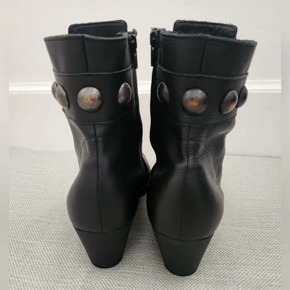 Arche Size 39 Black Leather Ankle Boots Studds Embellished Women Bootie
