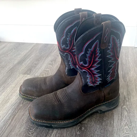 Ariat carbon toe waterproof leather cowboy boots pull multi color embroidered