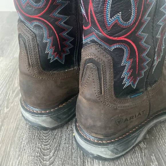 Ariat carbon toe waterproof leather cowboy boots pull multi color embroidered