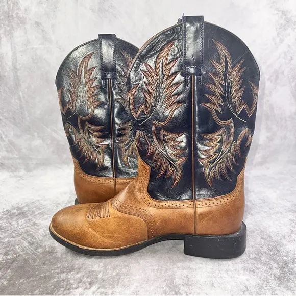 Ariat Heritage Stockman Mens Sz 10D Blue Brown Western Boots Leather