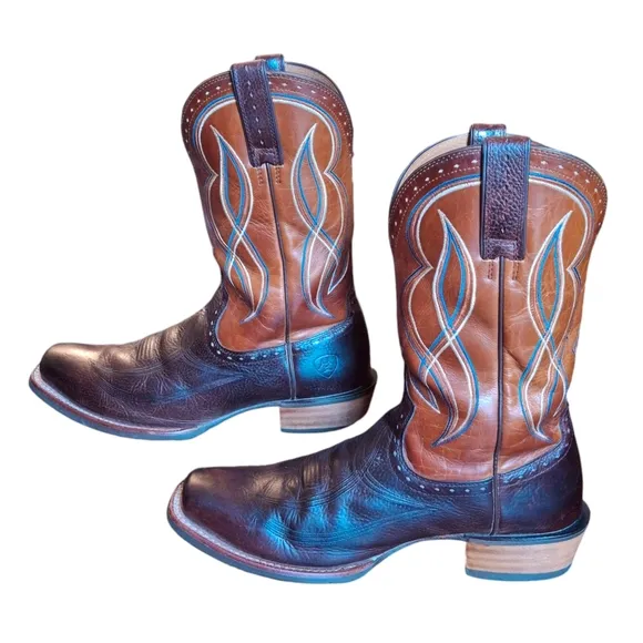 Ariat Men Wide Boots Brown Stitch Design Western Boots Size 9.5EE (Extra Wide)