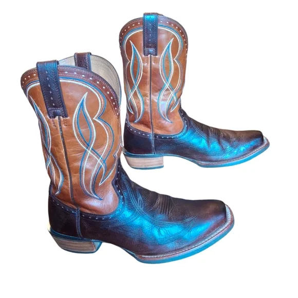 Ariat Men Wide Boots Brown Stitch Design Western Boots Size 9.5EE (Extra Wide)