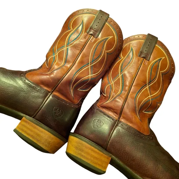 Ariat Men Wide Boots Brown Stitch Design Western Boots Size 9.5EE (Extra Wide)