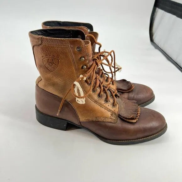 Ariat men’s Heritage Lacer Boots Sz 11.5 Two Tone Brown Leather Western Distress