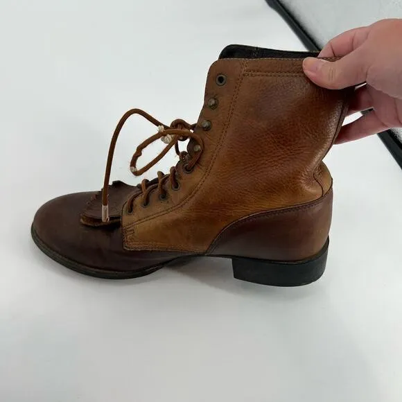 Ariat men’s Heritage Lacer Boots Sz 11.5 Two Tone Brown Leather Western Distress