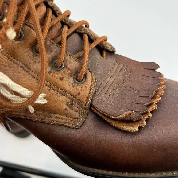 Ariat men’s Heritage Lacer Boots Sz 11.5 Two Tone Brown Leather Western Distress