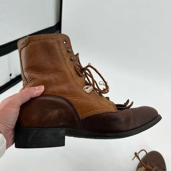 Ariat men’s Heritage Lacer Boots Sz 11.5 Two Tone Brown Leather Western Distress