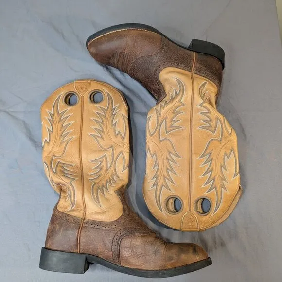 Ariat Men’s Heritage Stockman U-Toe Western Boots Tumbled Brown/Beige Men 8.5 EE