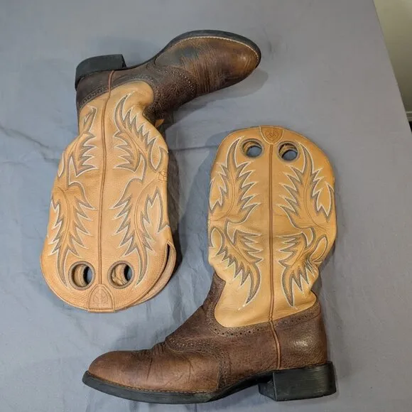 Ariat Men’s Heritage Stockman U-Toe Western Boots Tumbled Brown/Beige Men 8.5 EE