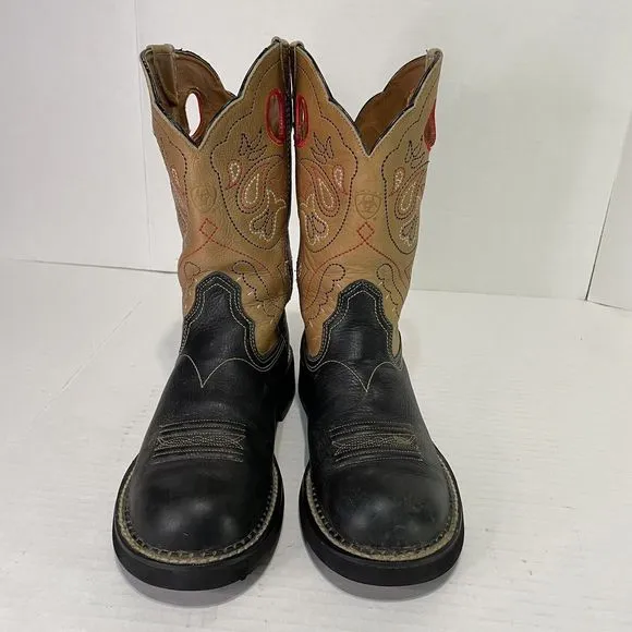 Ariat Men's Round Toe Cowboy Western Boots Black/Brown Two Tone Size 9.5B, 16745