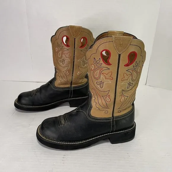 Ariat Men's Round Toe Cowboy Western Boots Black/Brown Two Tone Size 9.5B, 16745