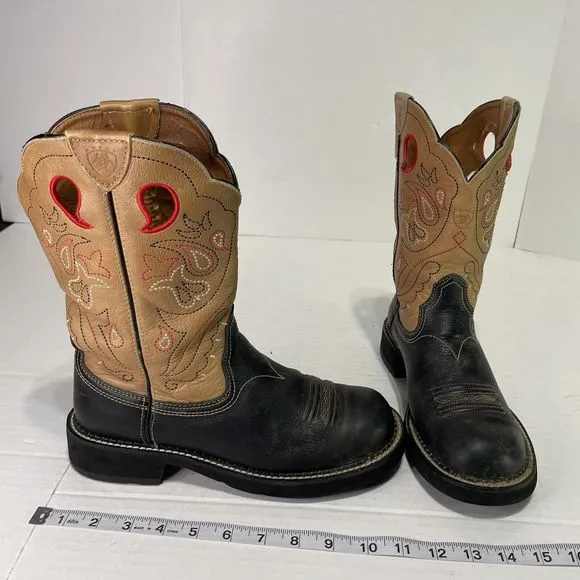 Ariat Men's Round Toe Cowboy Western Boots Black/Brown Two Tone Size 9.5B, 16745